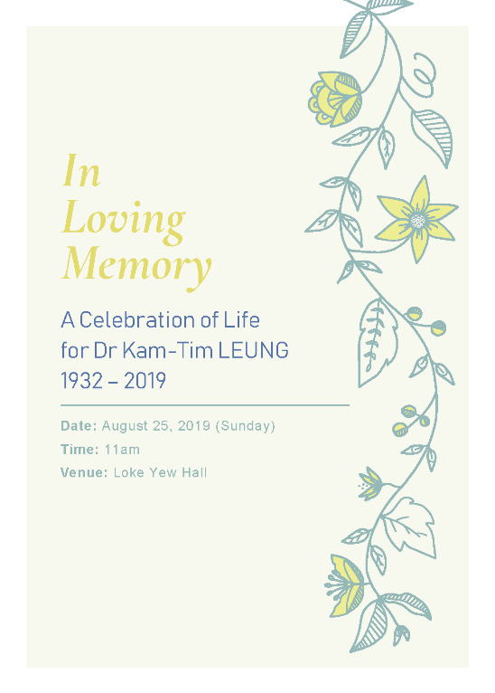 Dr Kam Tim Leung celebration of life